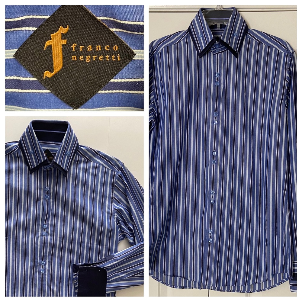 NWOT Men’s SM Navy/Blue/ White Striped Dress Shirt